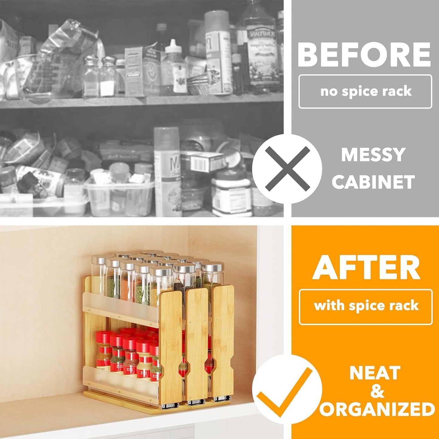 Bamboo Pull Out Spice Rack Organizer for Cabinet