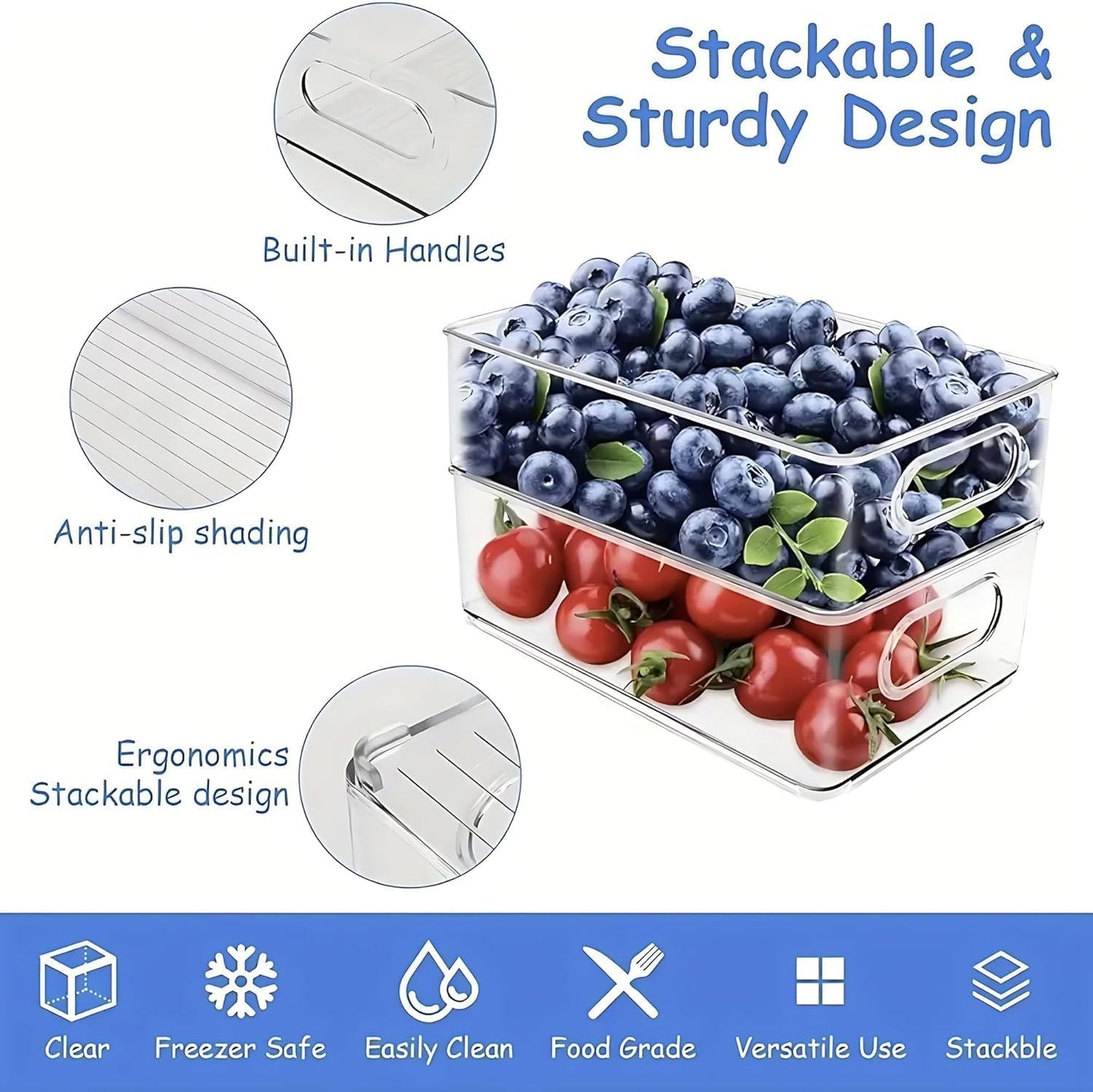 9 Pack Refrigerator Organizer Bins,3 Sizes Clear Pantry Storage with Handles for Fridge, Freezer