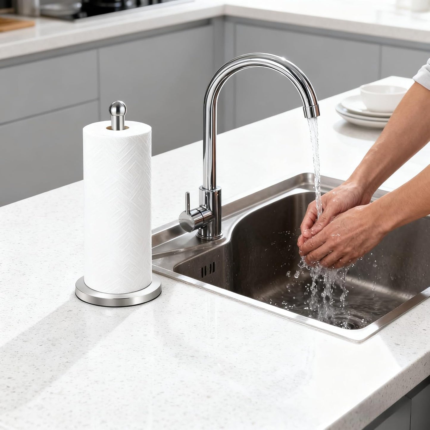 Paper Towel Holder Countertop, Freestanding Kitchen Paper Holder Stand, One-Handed Tear