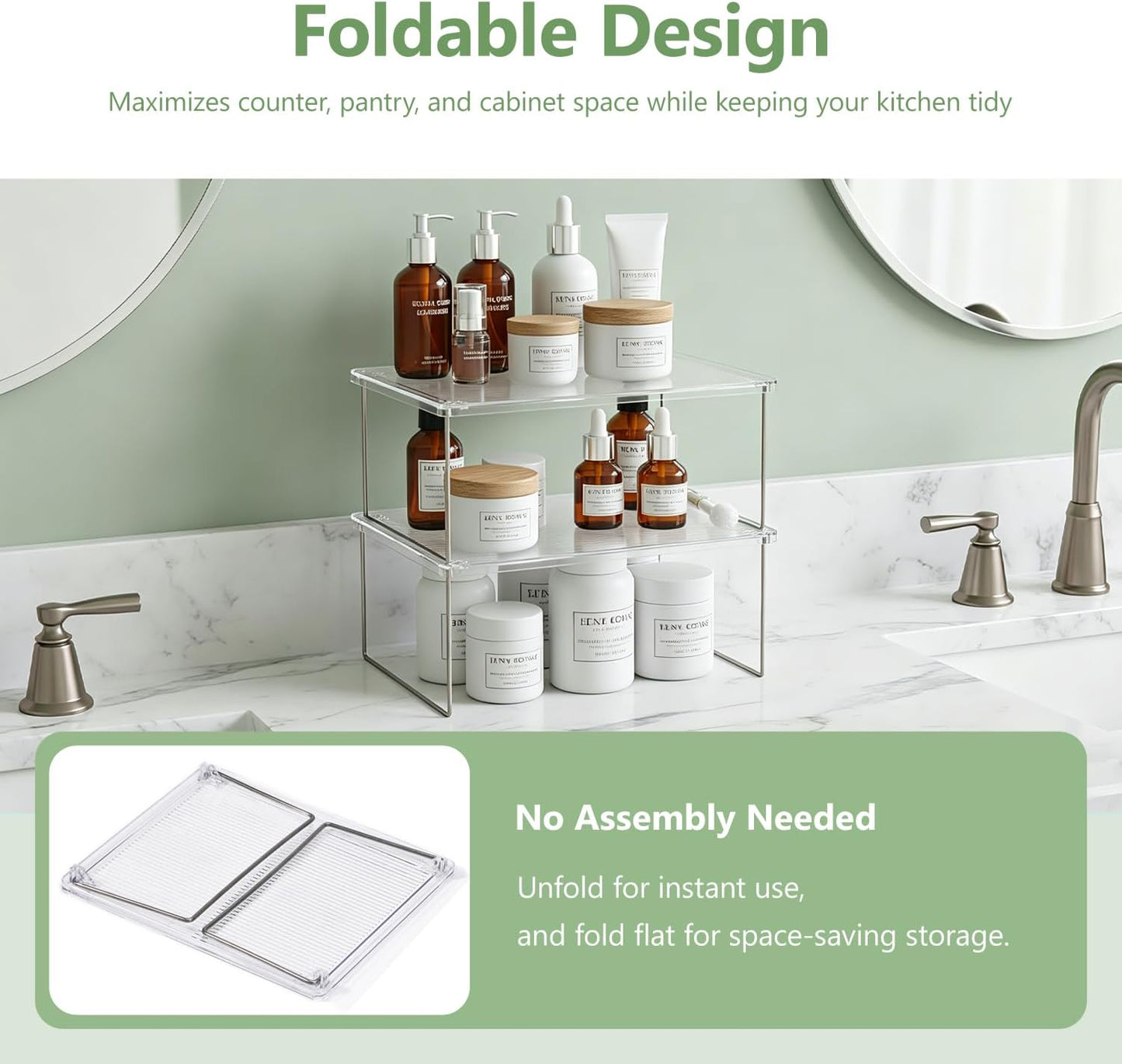 Pantry Organizer, Cabinet Storage Shelf Rack, Stackable Kitchen Cabinet
