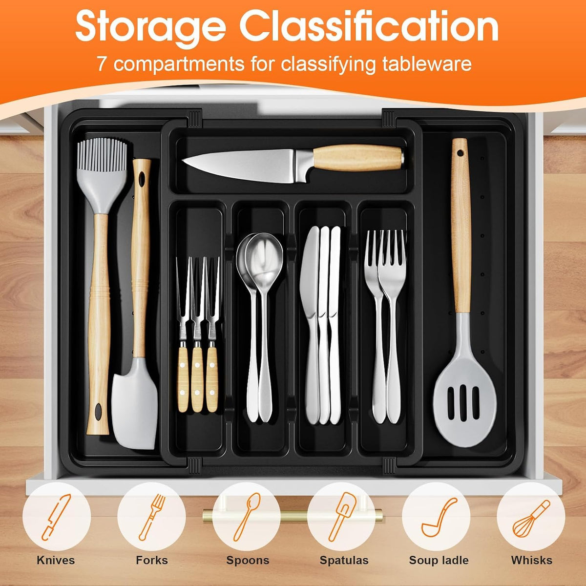 SpaceHacks Silverware Organizer，Adjustable & Expandable Draw
