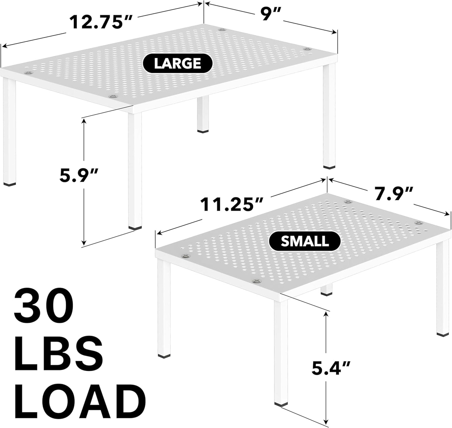 Expandable Stackable Kitchen Counter Shelf Organizer, White, Metal Top, 11.25"L x 7.9"W x 5.4"H