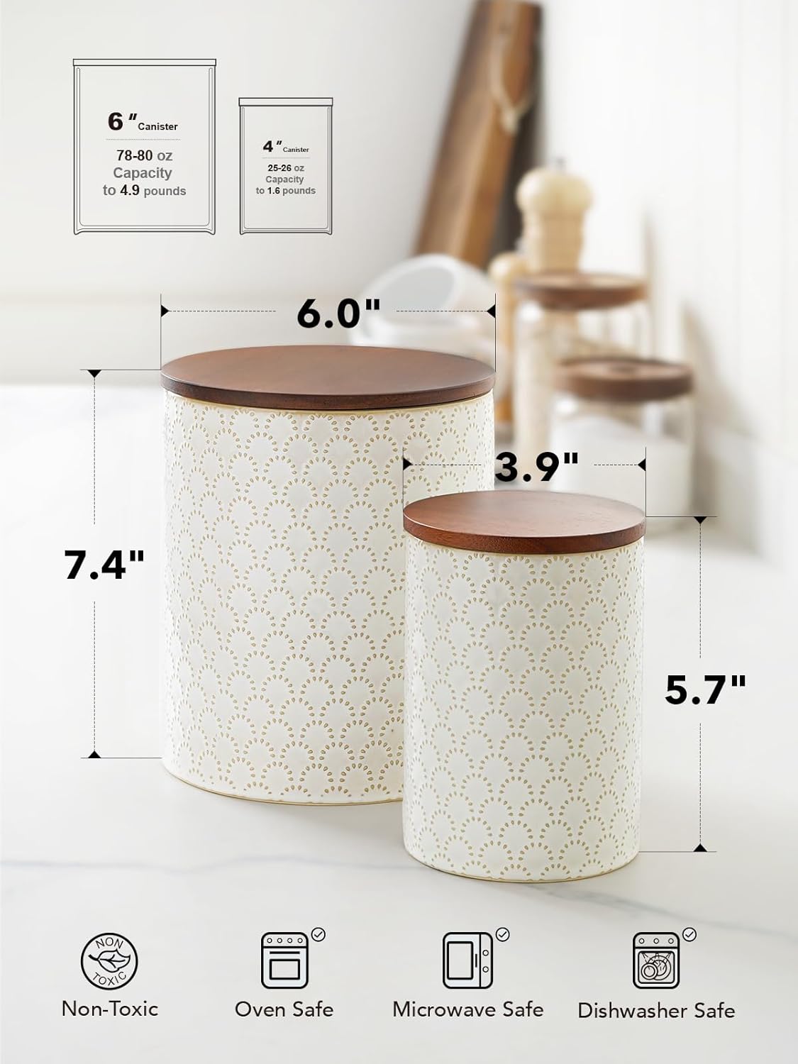 Ceramic Kitchen Canister Set with Airtight Lids, Food Storage Containers for Flour, Sugar