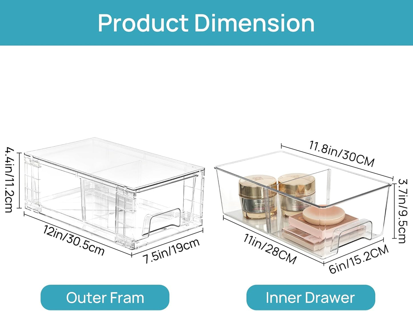 4 Pack Stackable Storage Drawers,Clear Acrylic Drawer Organizers with Handles