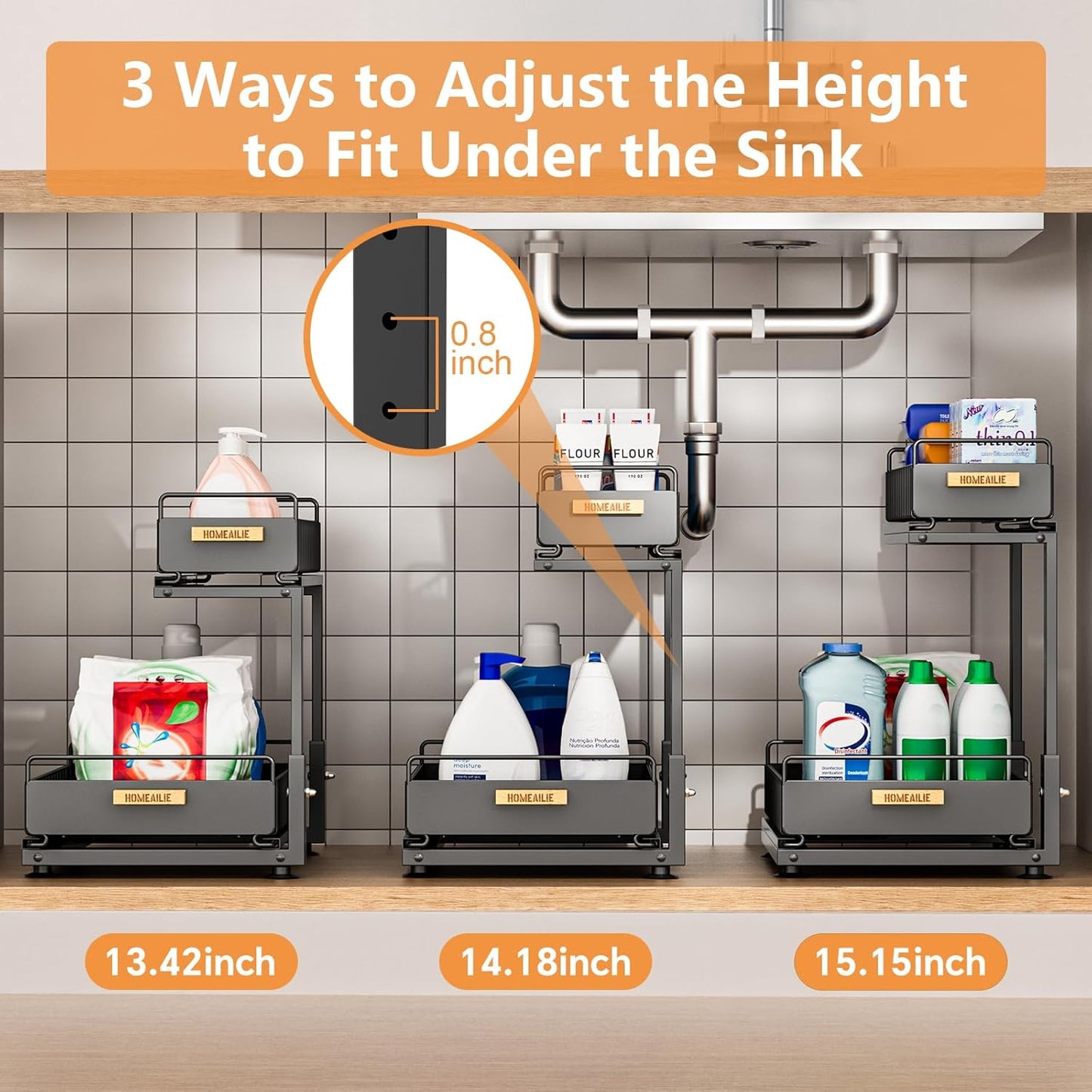 Under Sink Organizer, High Adjustable 2 Tier Under Kitchen Sink Organizer