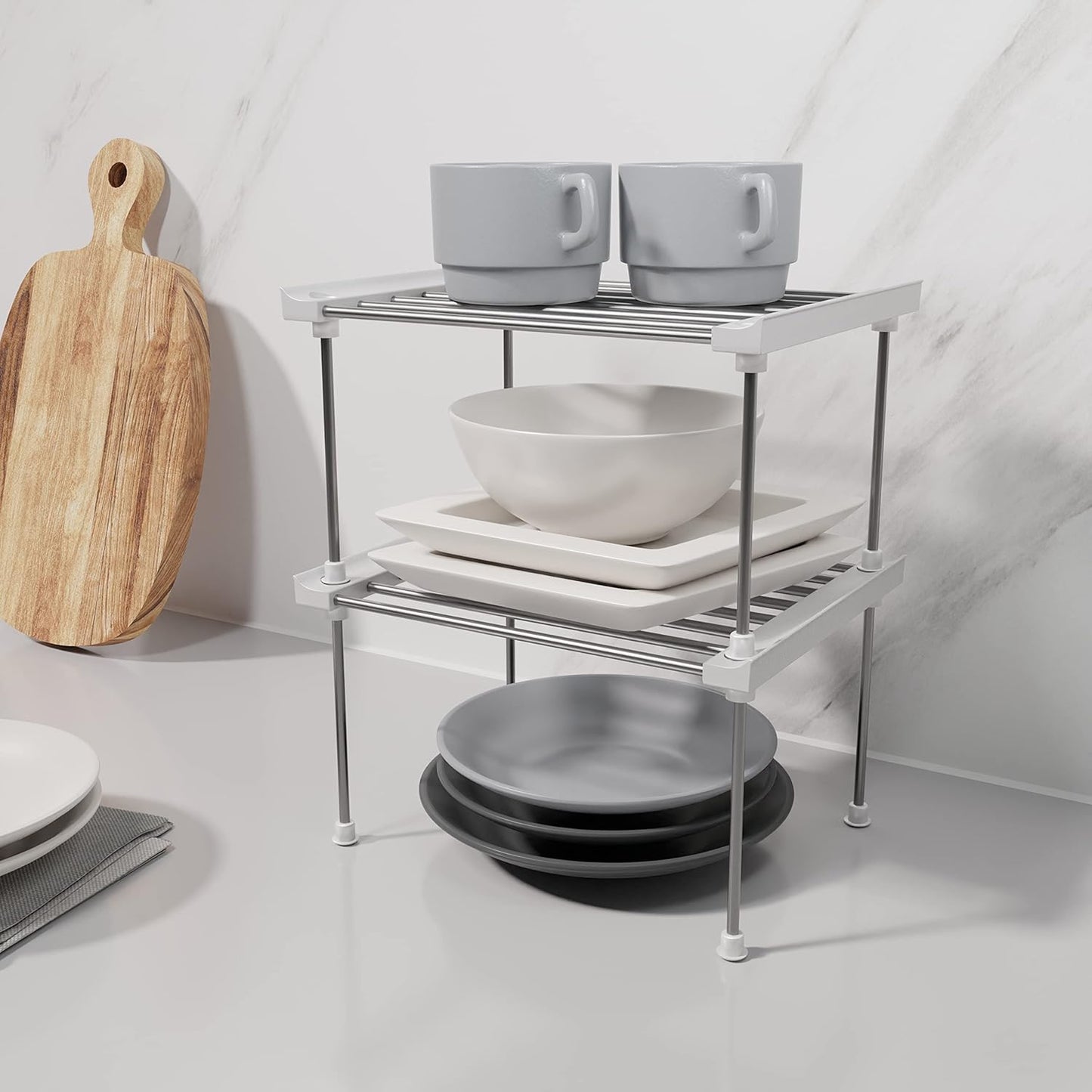 Cabinet Organizer Shelf, Set of 2 Stackable Kitchen Counter Shelves