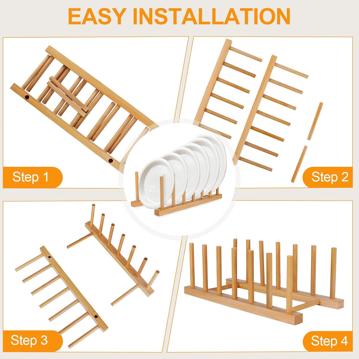 Bamboo Wooden Dish Racks Plate Stand Holder Vertical Drainer Kitchen Cabinet Organizer for Dish