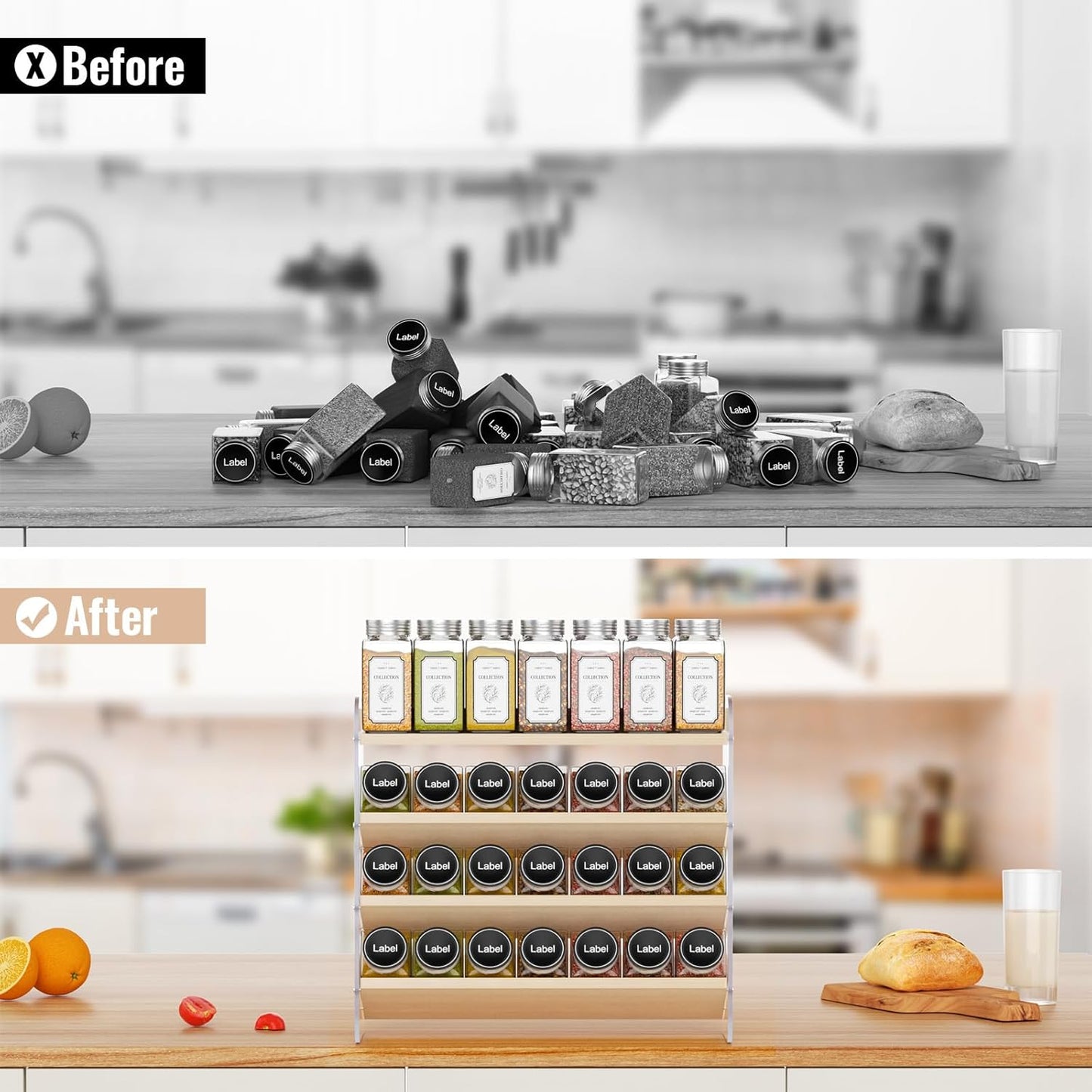 Clear Spice Rack Organizer for Cabinet, 4 Tiered Vertical Spice Shelf