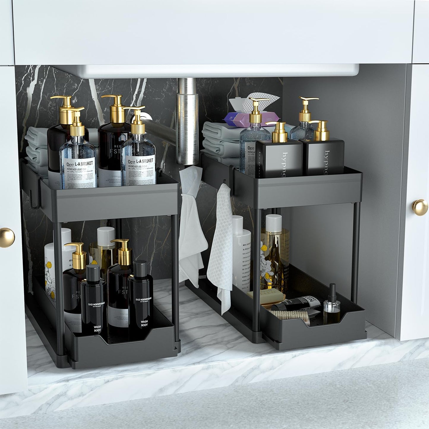 Under Sink Organizer 2 Pack, Bathroom Cabinet Organizer