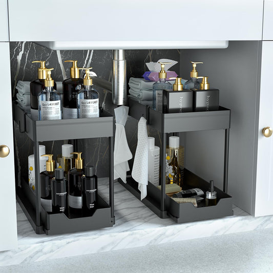 Under Sink Organizer 2 Pack, Bathroom Cabinet Organizer