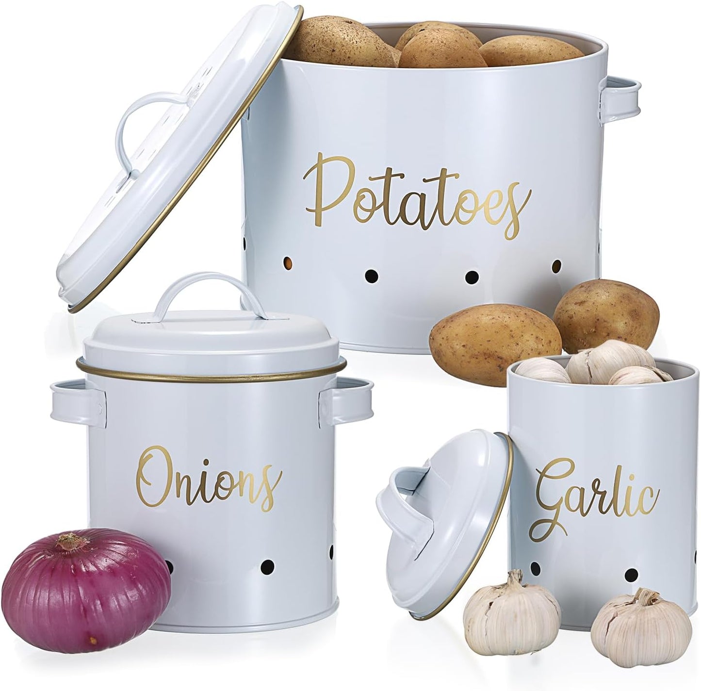 Set of 3 Potato Onion Garlic Storage Bins Vegetable Containers Food Containers for Kitchen Counter