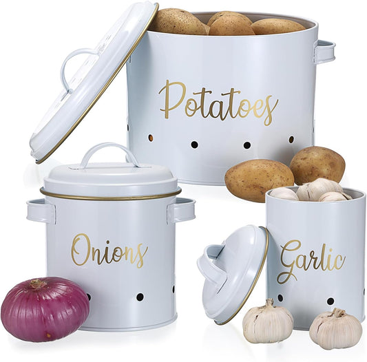 Set of 3 Potato Onion Garlic Storage Bins Vegetable Containers Food Containers for Kitchen Counter