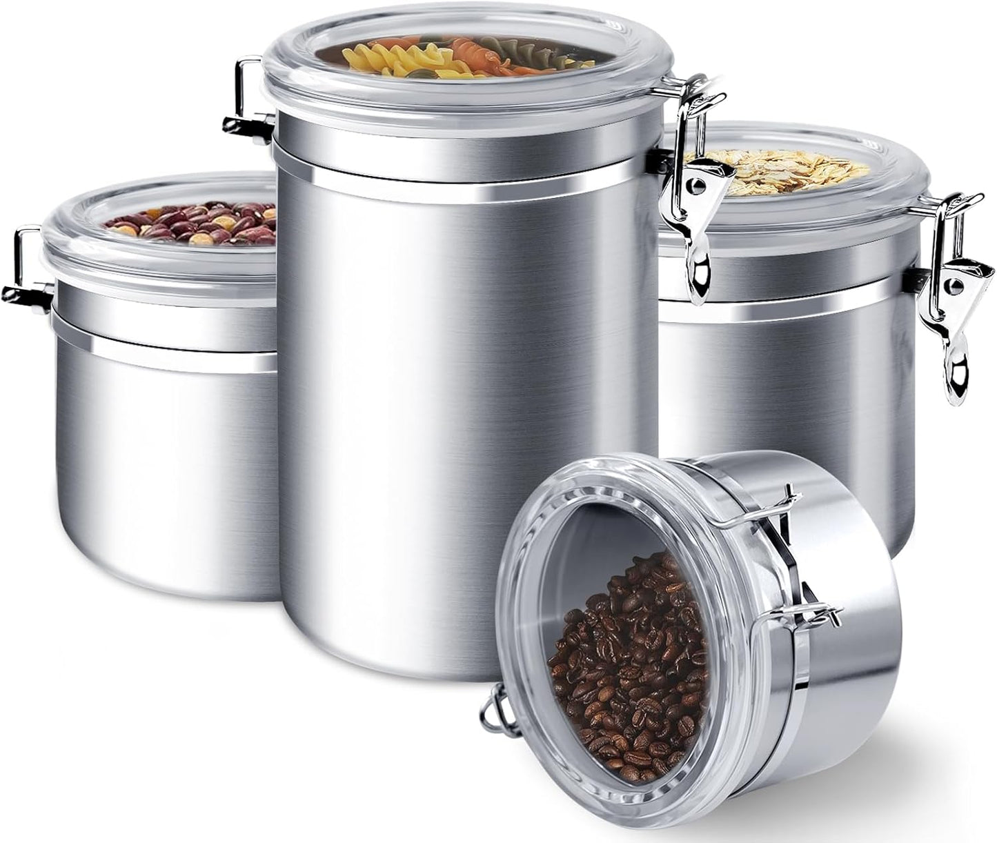 4-Piece Stainless Steel Airtight Food Storage Canister Set with Clear Lid