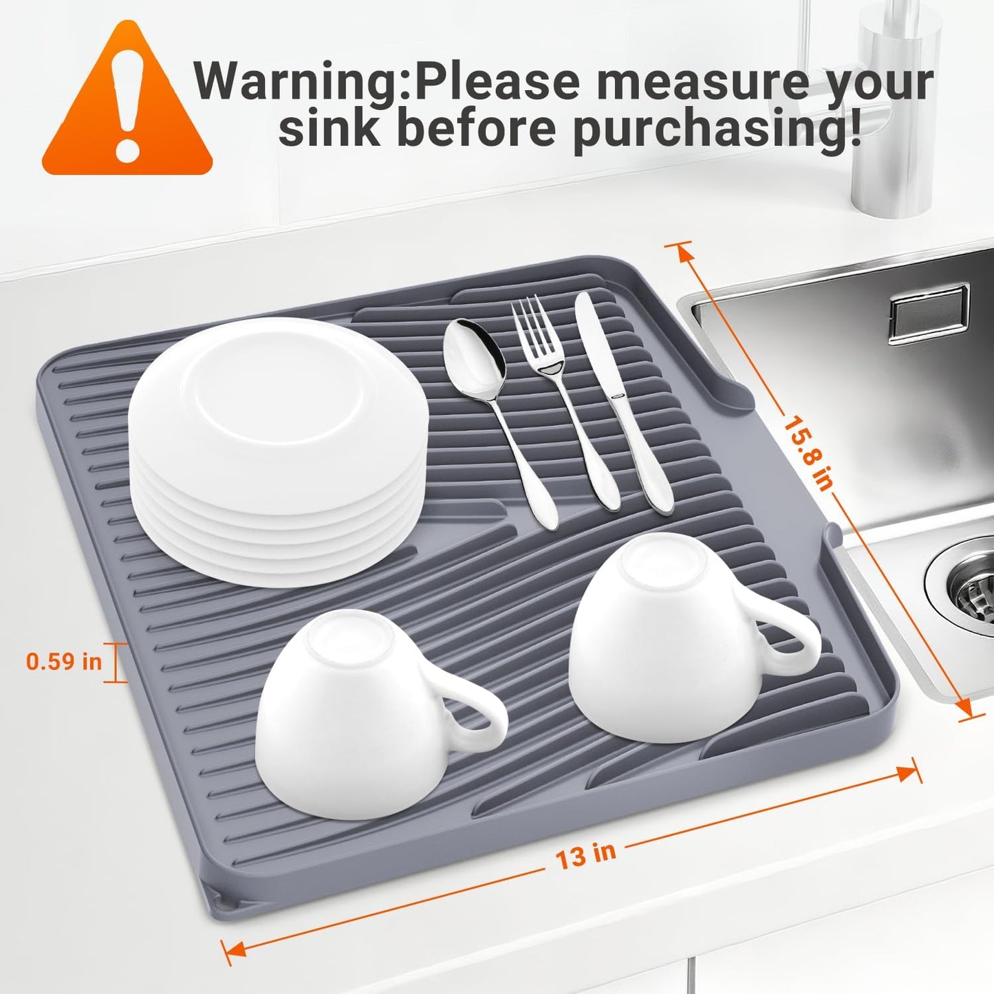 Silicone Dish Drying Mat for Kitchen Counter, Non-Slip Drain Pad, Dish Drying Pad