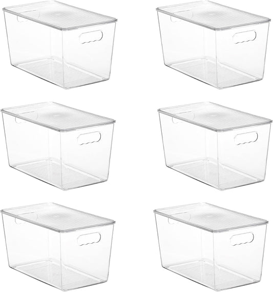 6 Pack Clear Stackable Storage Bins with Lids,XLarge Plastic Containers with Handle for Pantry Organizer and Storage,Perfect for Kitchen,Fridge,Cabinet, Closet,Bathroom Organization