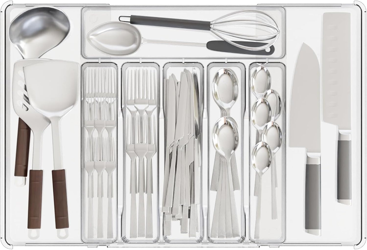 Clear Expandable Silverware Drawer Organizer - Adjust From 11'' to 22''