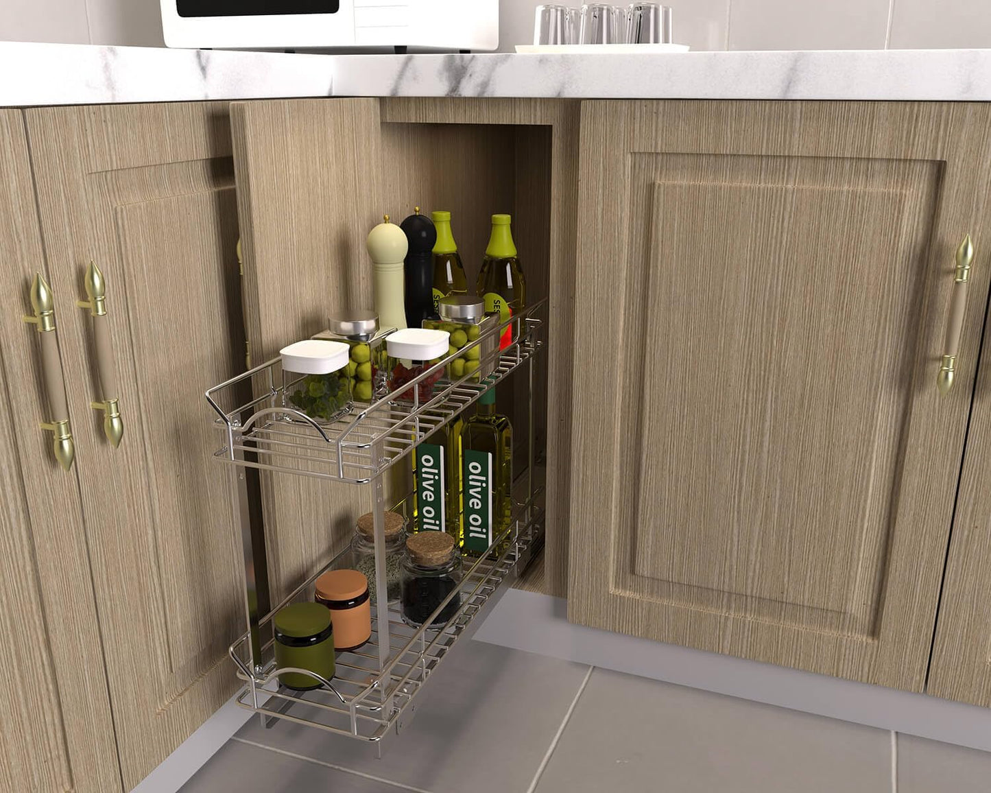 Slide Out Cabinet Organizer for Narrow Cabinet (9" W X 17" D)