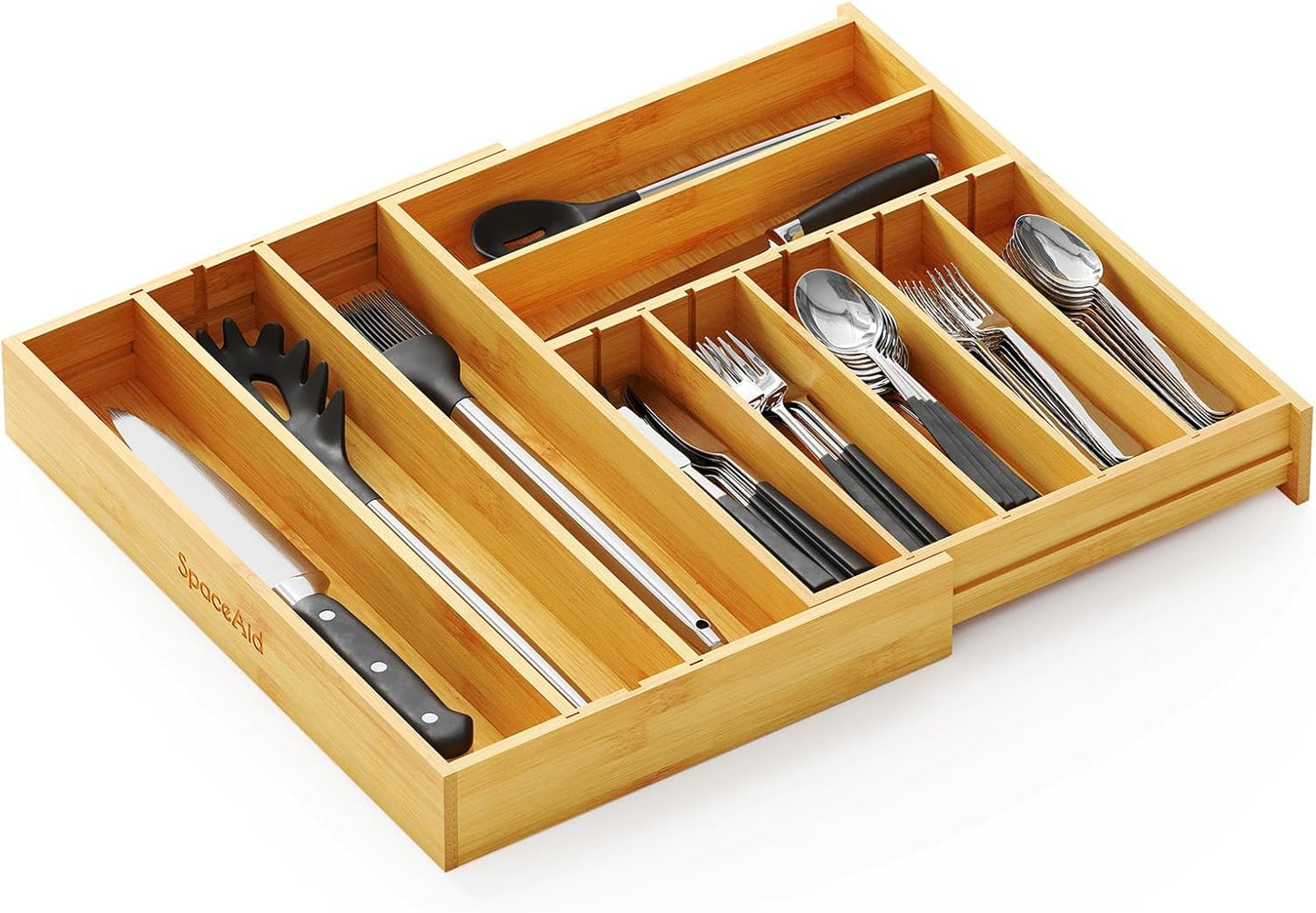 2.5" High Bamboo Silverware Drawer Organizer with Labels