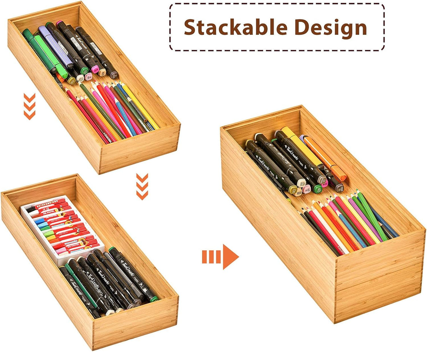 Bamboo Kitchen Drawer Organizer Boxes with Anti-Skid Silicone Feet