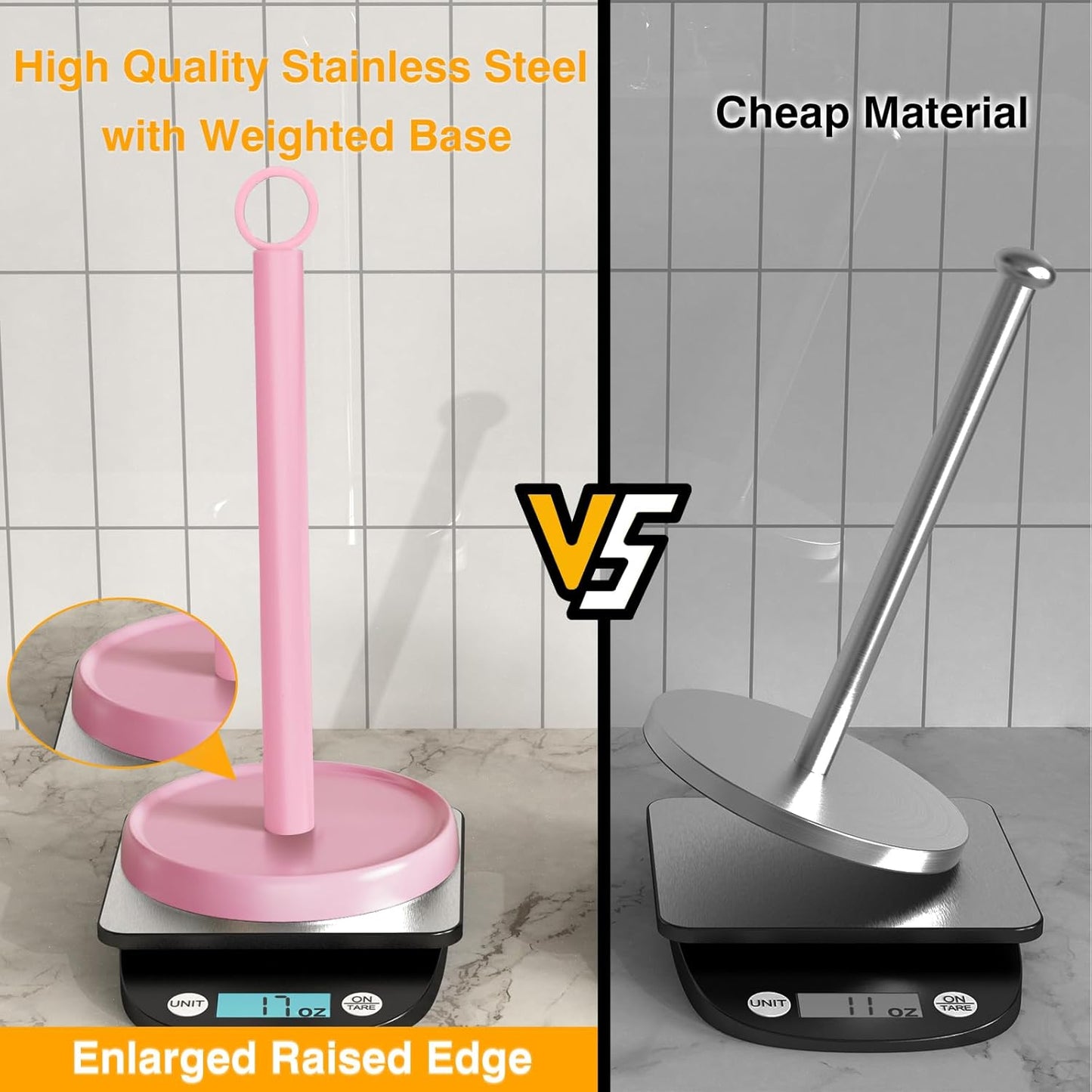 Pink Paper Towel Holder Countertop, Pink Kitchen Accessories Decor, Stainless Steel