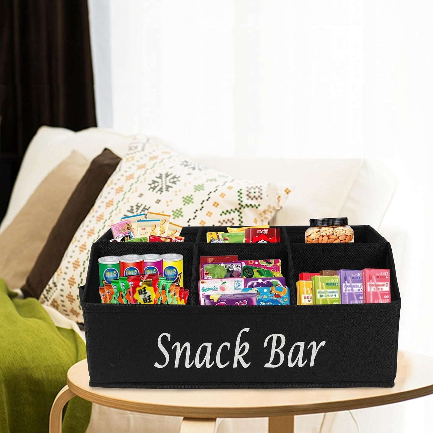 Snack Organizer for Countertop, Trapezoid Fabric Snack Bin Holder with Side Handles