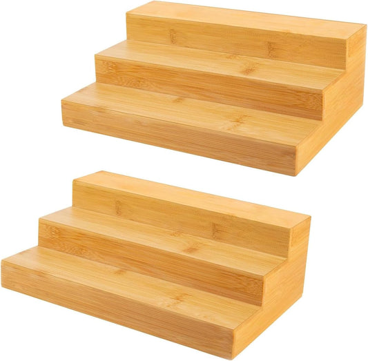 2 Pack Bamboo Spice Rack Organizer for Kitchen Counter