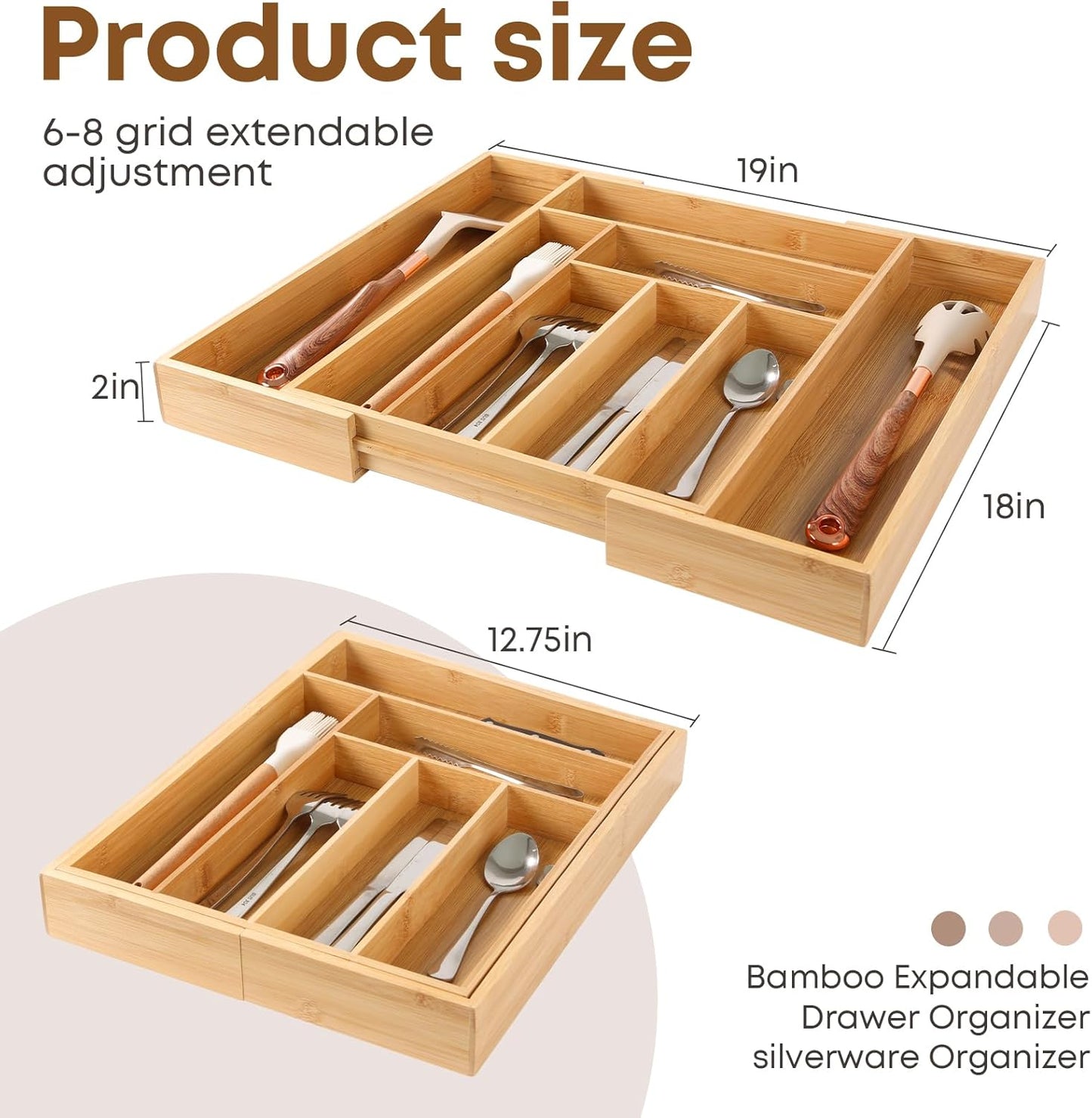 Bamboo Drawer Organizer Expandable Silverware Organizer