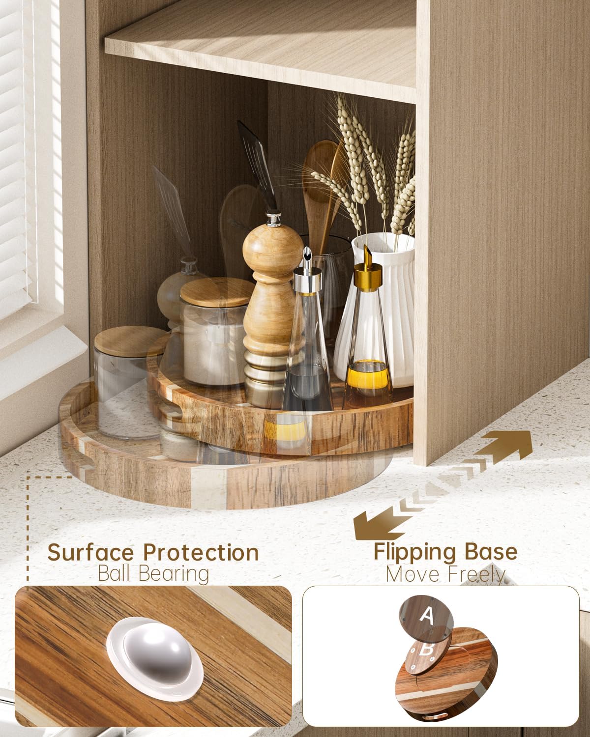 12" Acacia Wood Lazy Susan Turntable Organizer