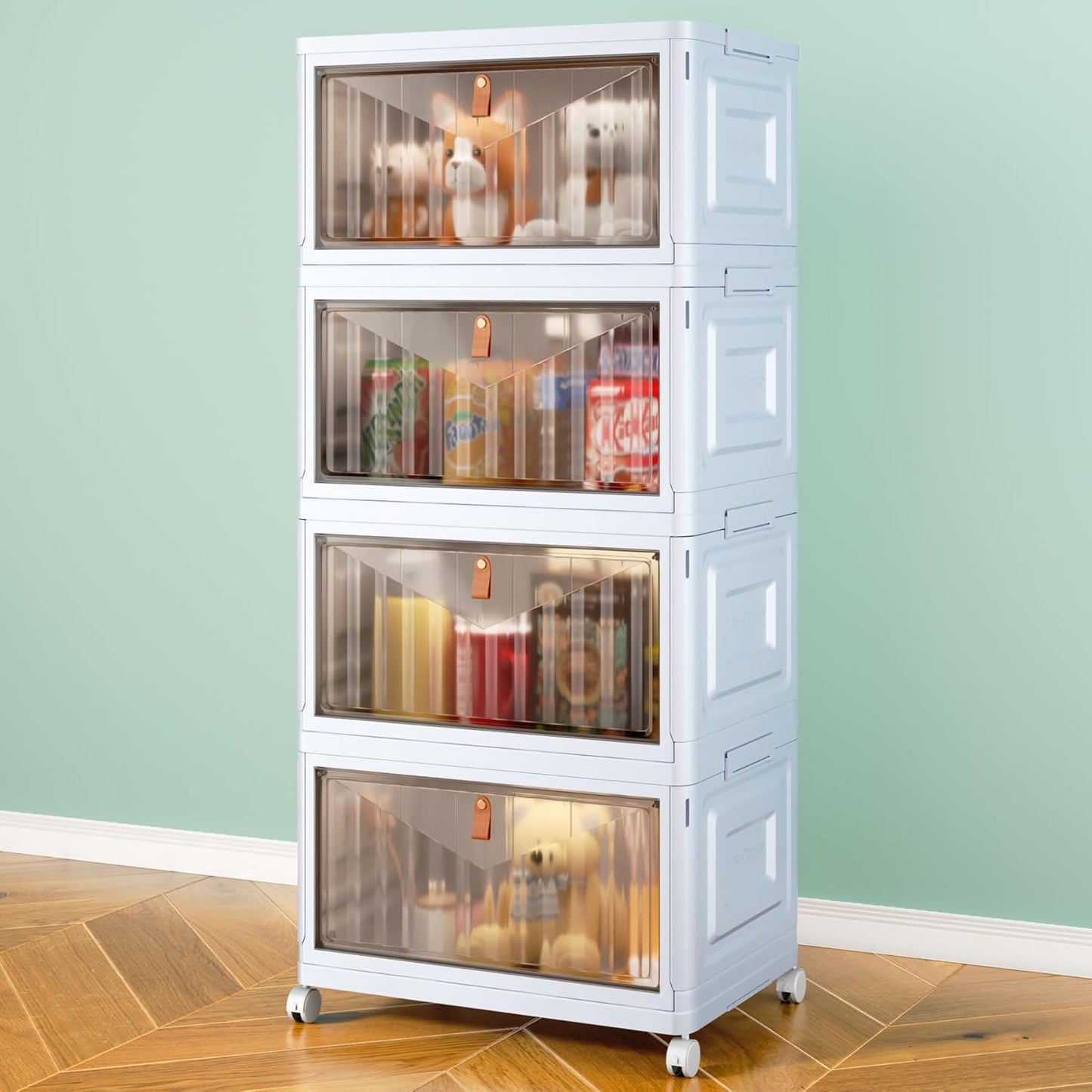 4 Tier Stackable Plastic Storage Bins with Lid and Wheels - 23 QT Closet Organizers and Storage