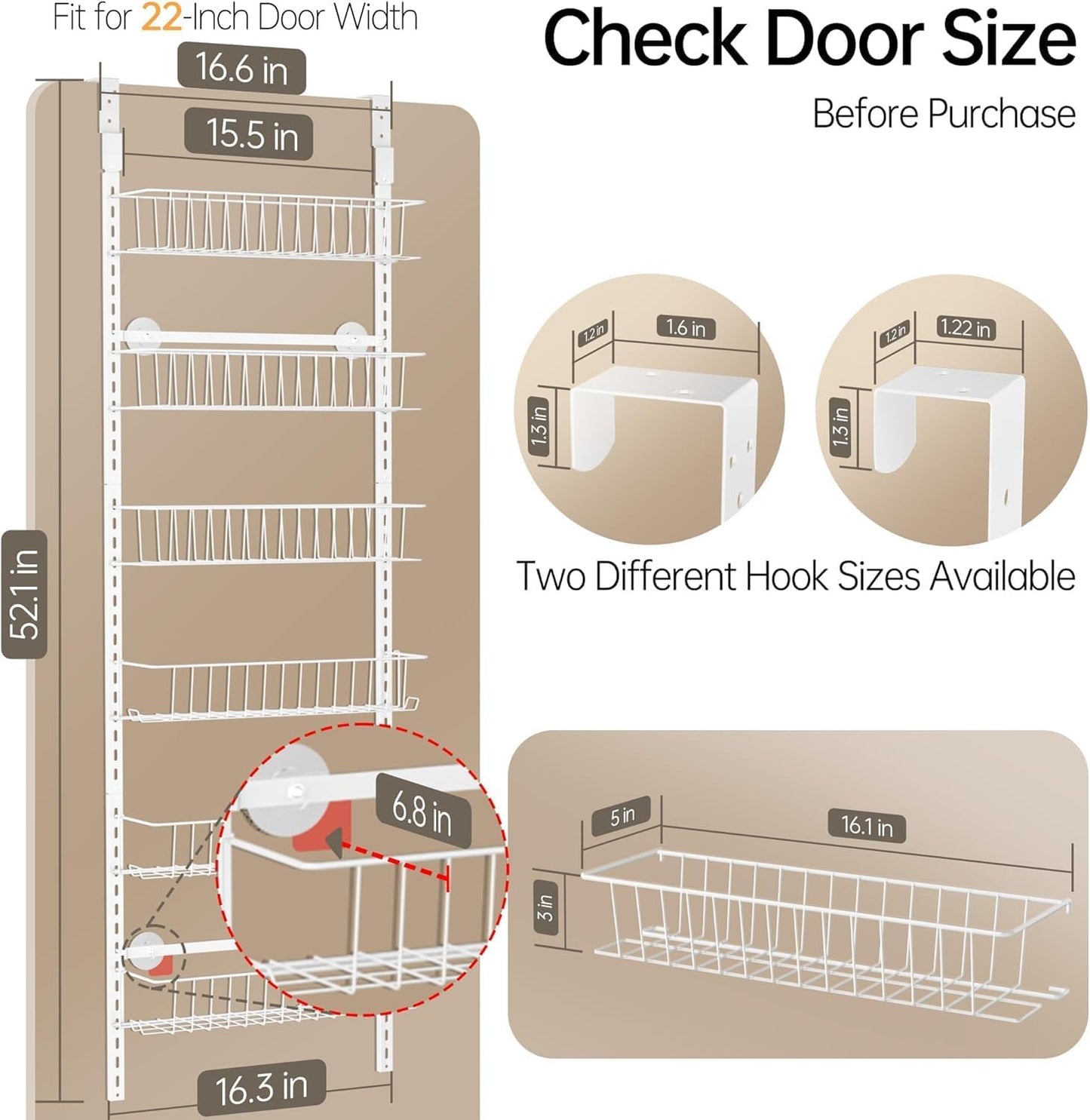 Adjustable Cabinet Door Organizer, 6-Tier Hanging Spice Rack Organizer