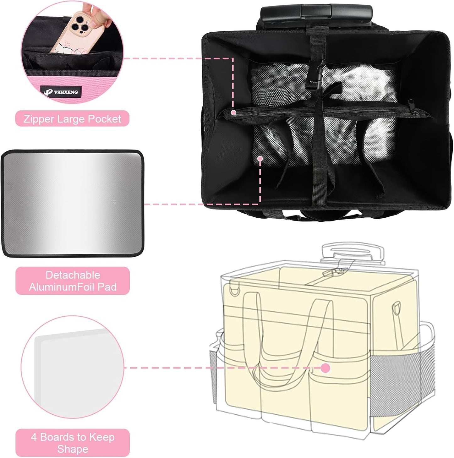 Large Rolling Cleaning Caddy Bag with Wheels, with Detachable Trolley