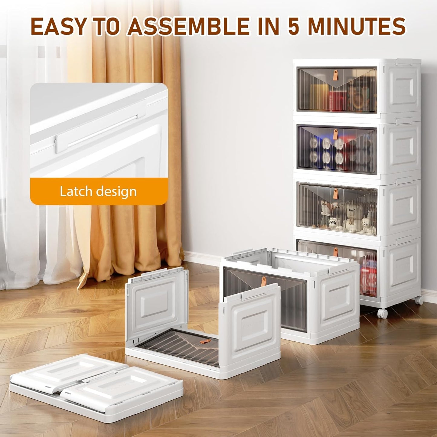 4 Tier Storage Bins with Lids, 23QT Stackable Closet Organizers and Storage with Wheels