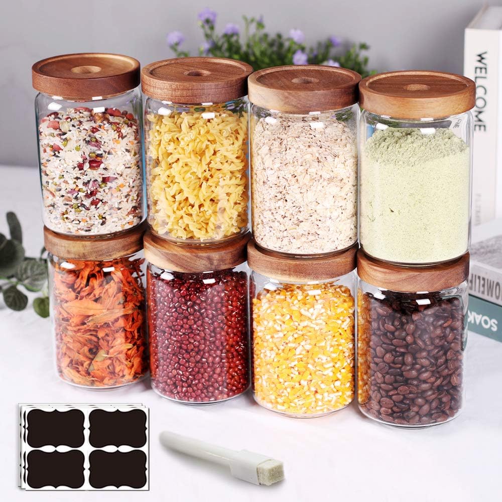 Stackable Kitchen Canisters Set of 8,High Borosilicate Glass Cylinder Airtight Food Storage