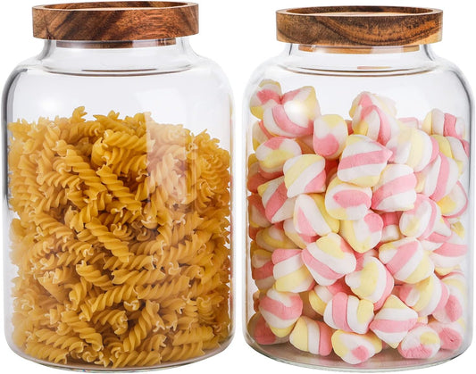 2 Pack Large Glass Food Storage Jar with Airtight Wooden Lid