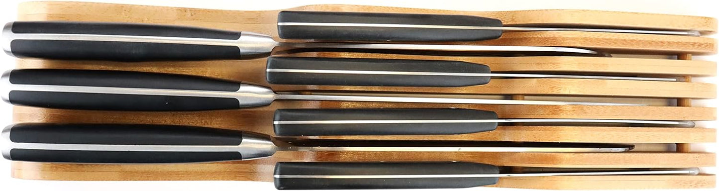 Bamboo Knife Block Holder, In-Drawer Knife Drawer Organizer,Knife Block without Knives
