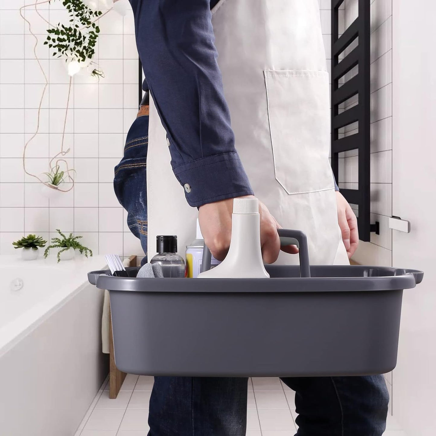 2-Pack Large Gray Cleaning Caddy for Cleaning Supplies with Handle