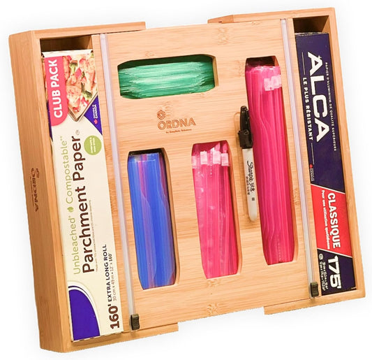 6 IN 1 Bamboo Baggie Organizer for Drawer with Labels