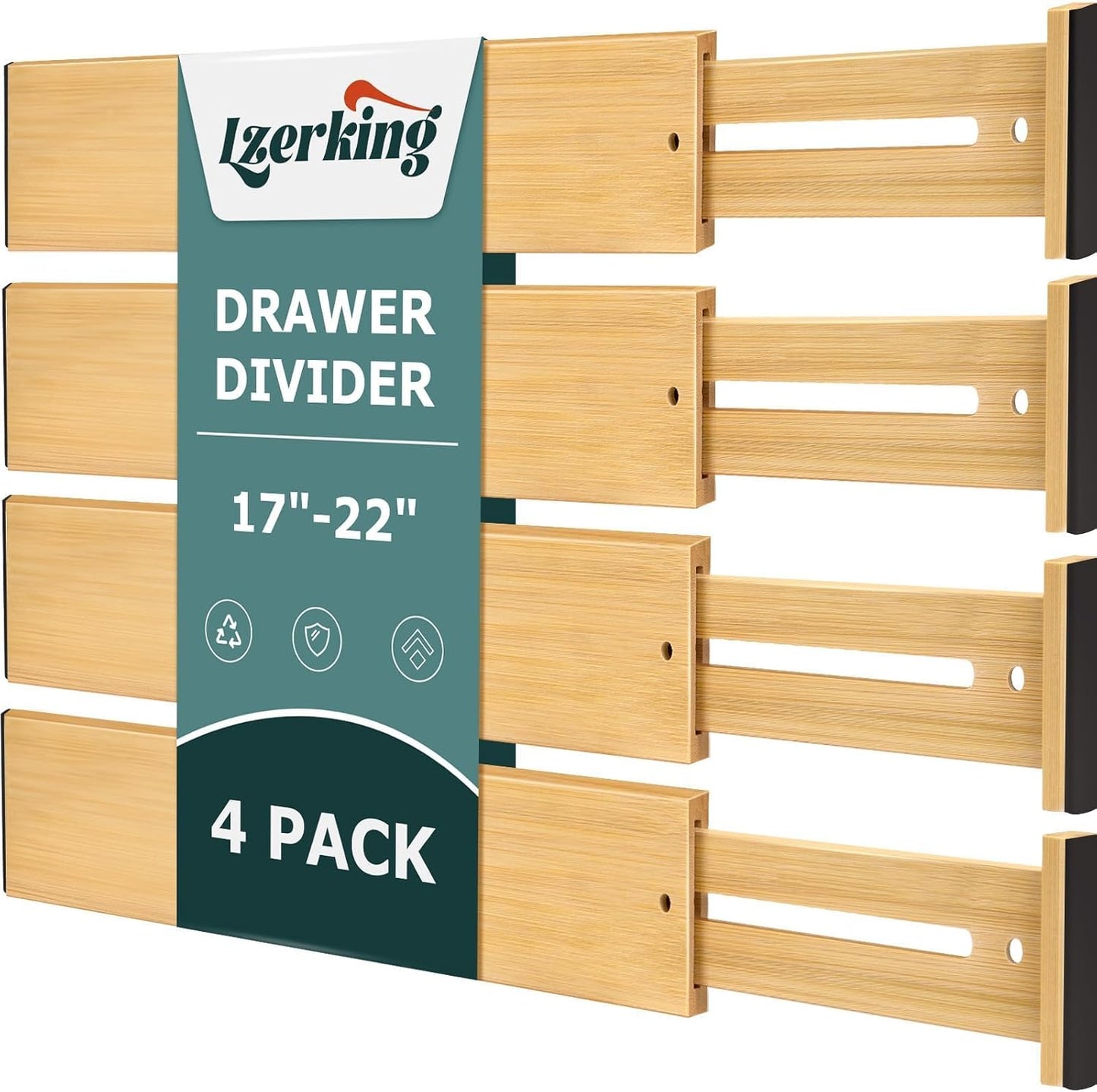 Kitchen Drawer Dividers 4 Pack, Adjustable Bamboo Drawer Organizer