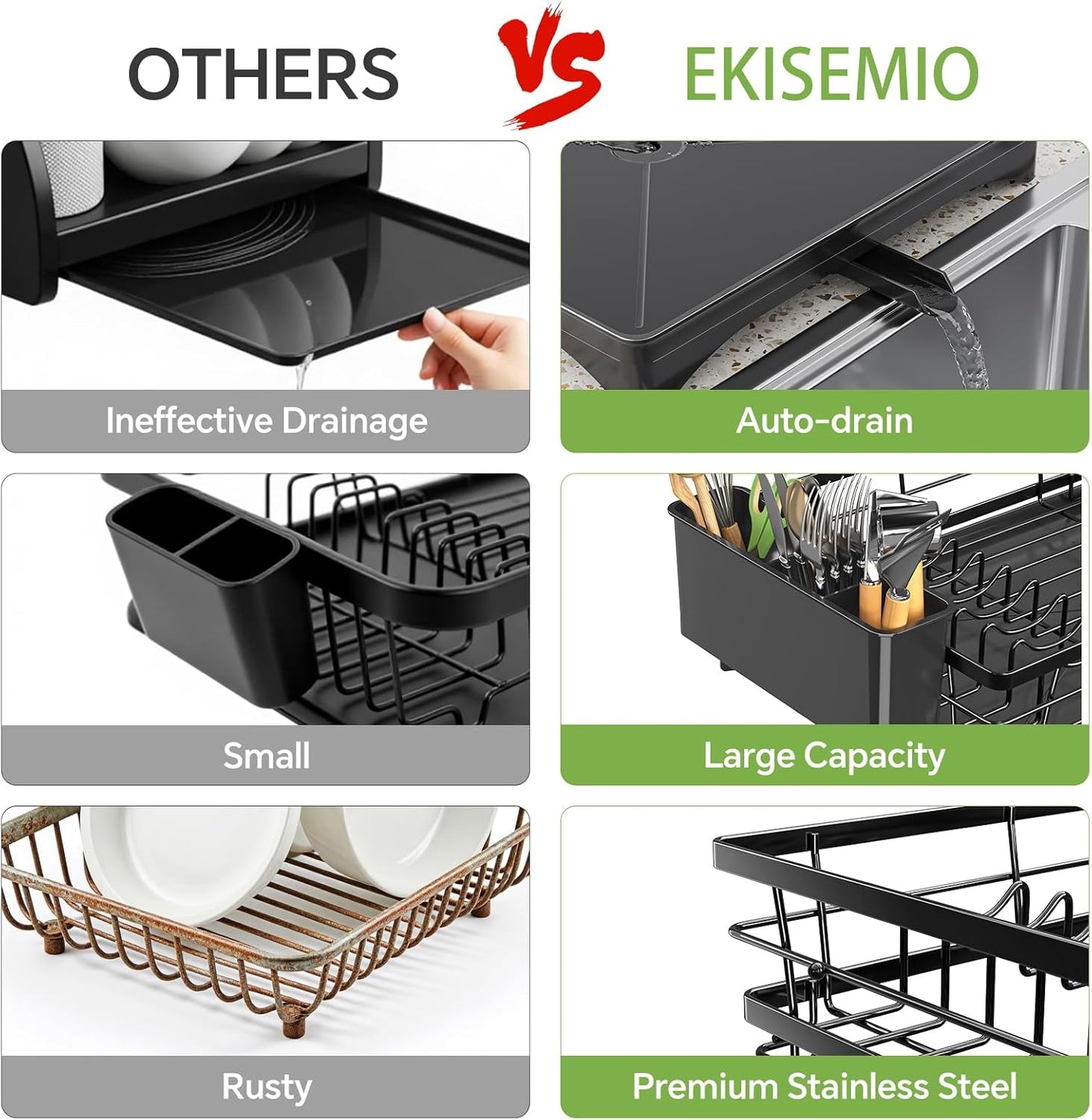 Dish Drying Rack for Kitchen Counter - Large Capacity Dish Drainer with Cutlery Holder & Drip Tray