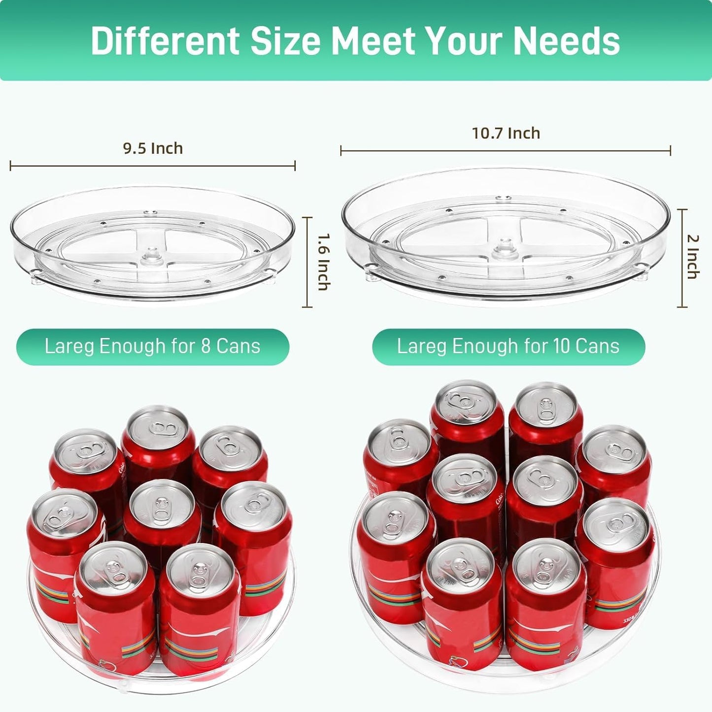 2 Pack Lazy Susan Organizer, 9.5 Inch, 10.7 Inch Lazy Susan Turntable for Cabinet