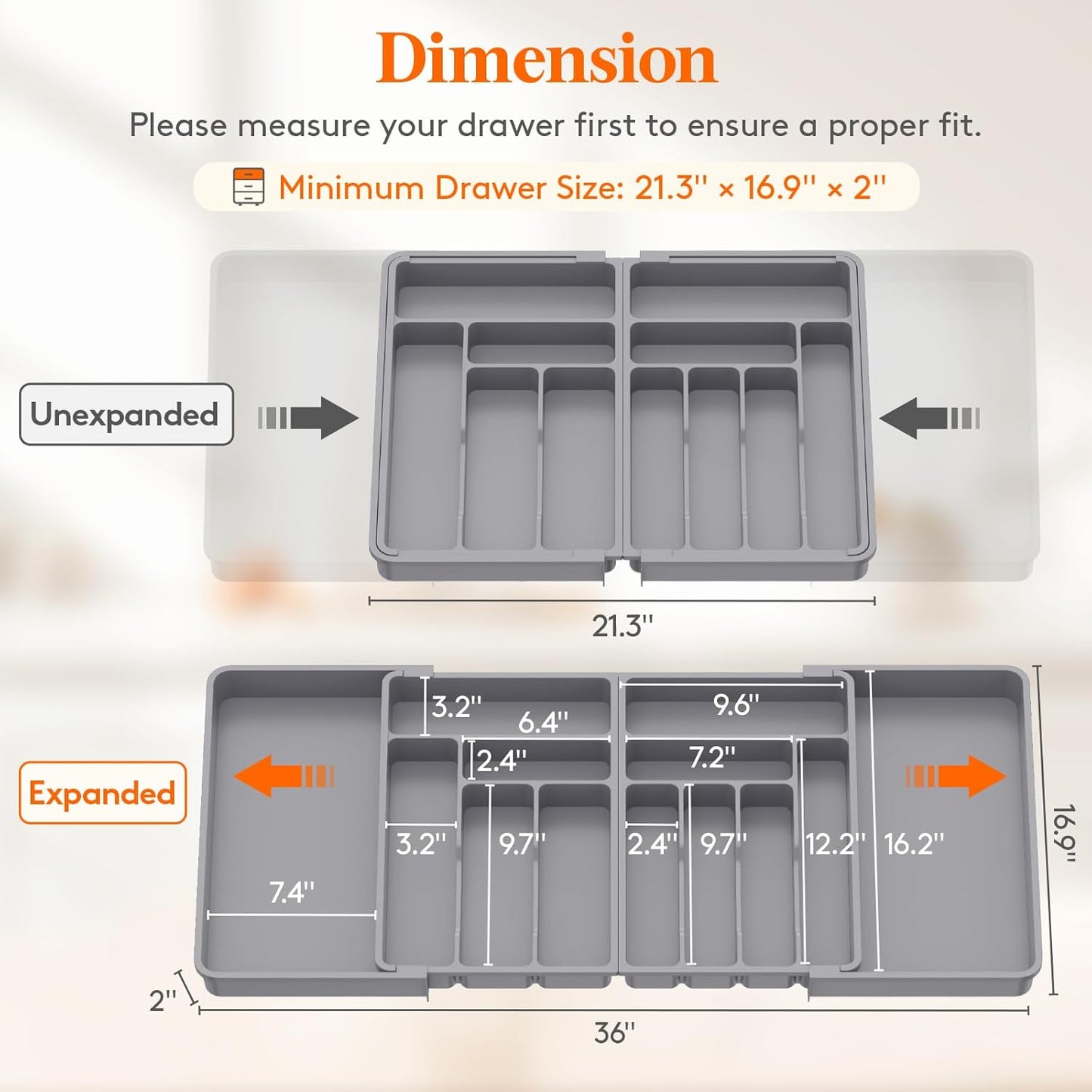 Silverware Drawer Organizer, Expandable BPA Free Plastic Utensil Tray for Kitchen