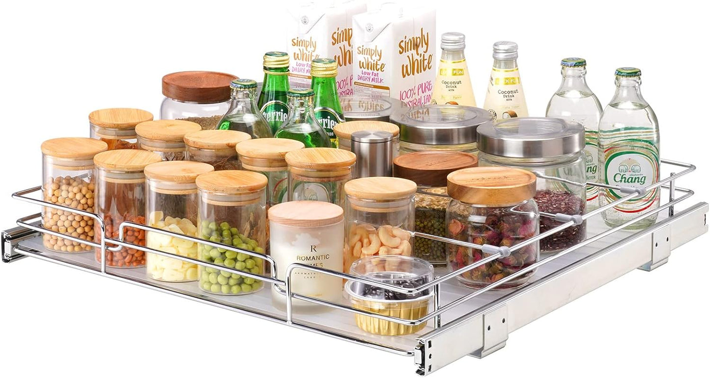 21.5" Wx21 Dx3.5 H Pull Out Cabinet Organizer, Heavy Duty Slide Out Pantry Shelves