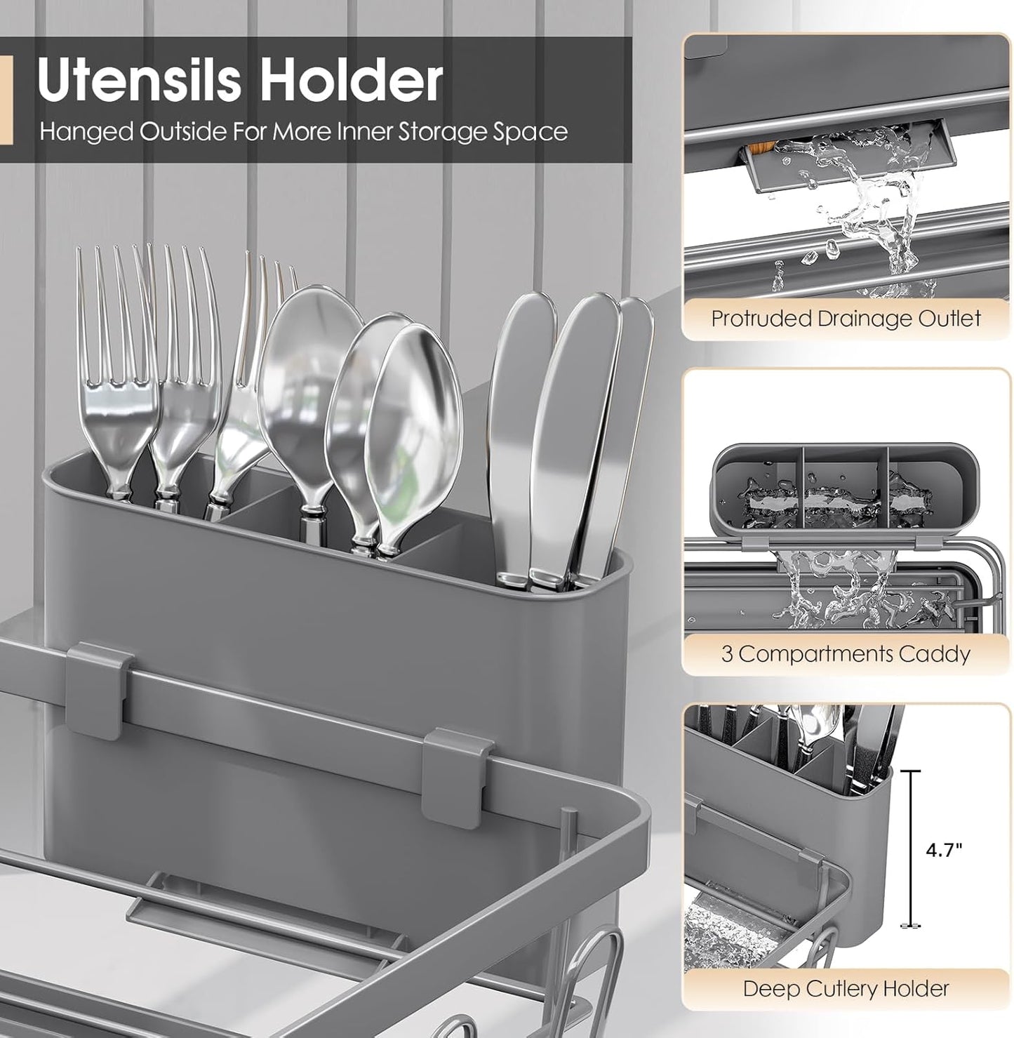 Dish Drying Rack for Kitchen Counter, Sink Dish Rack with Drainboard
