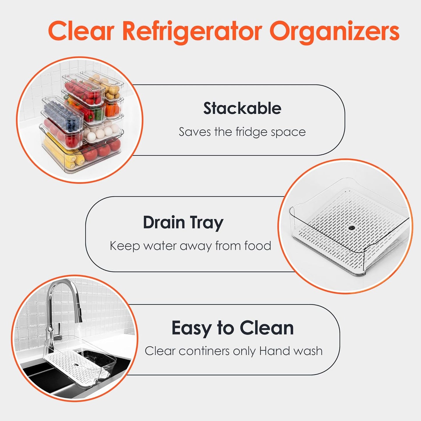 Fridge Organizers and Storage, 8 Pack Clear Freezer Organizer Bins with Lids for Kitchen, Pantry