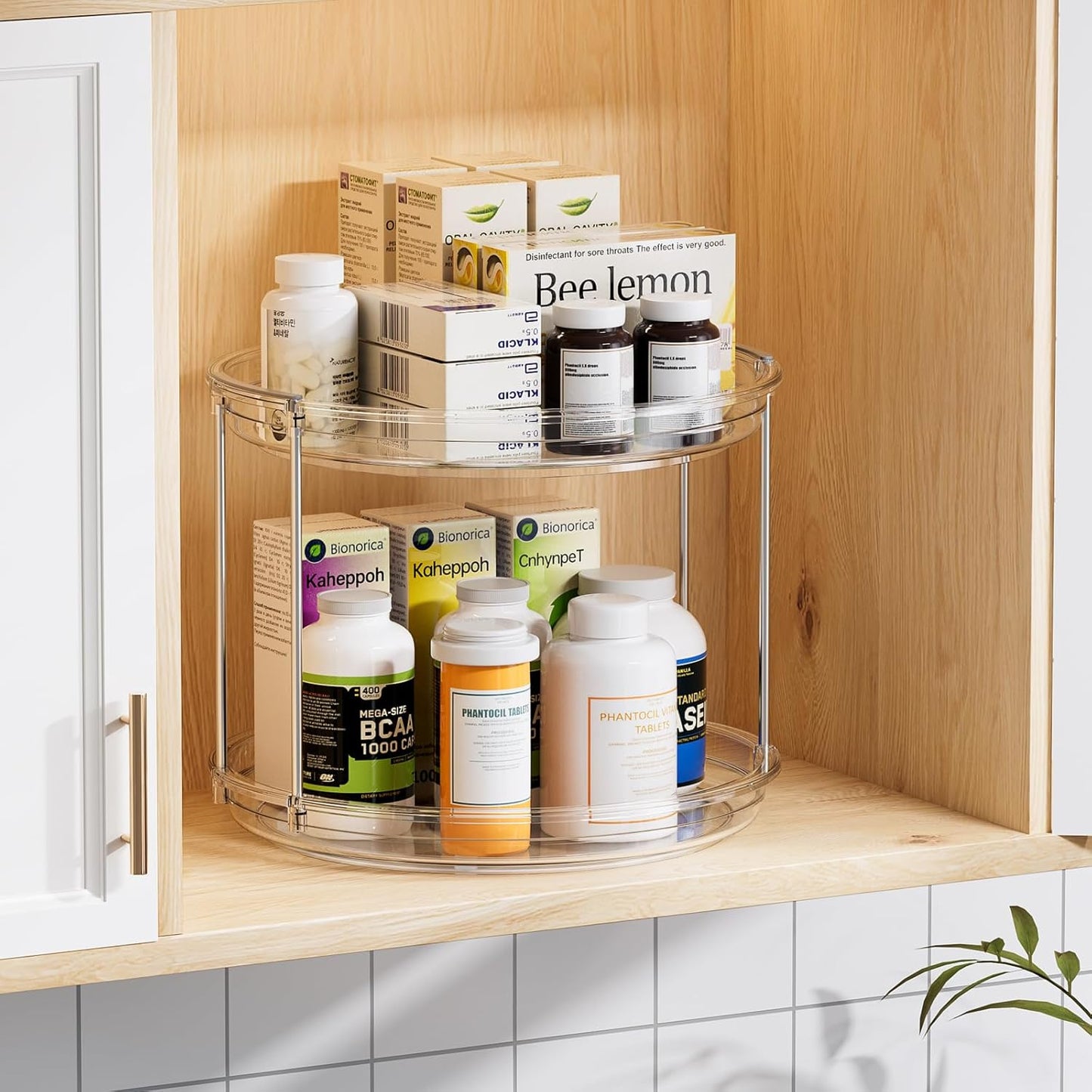 2 Tier Lazy Susan Turntable Organizer 9.25'' Rotating Spice Rack Organization for Cabinet, Kitchen