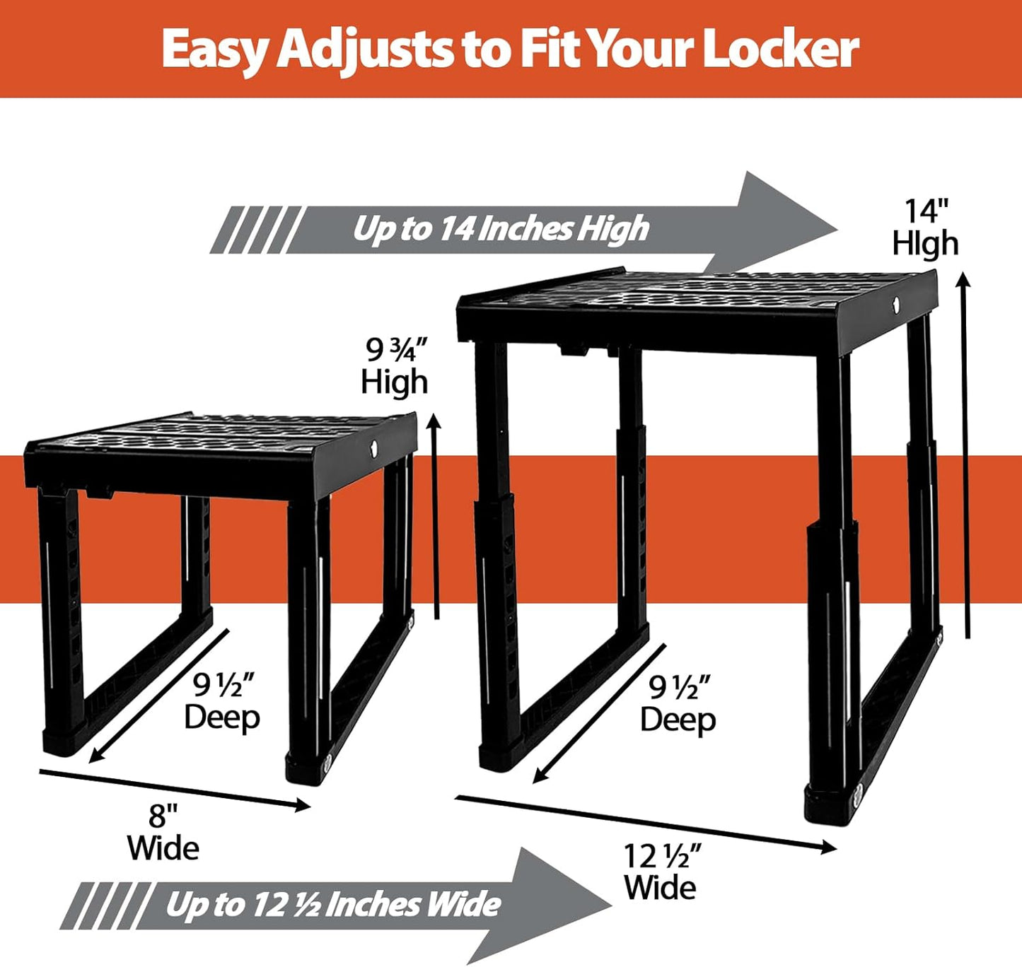Locker Organizer Shelf， Adjustable Width and Height, Stackable, Ideal Locker Shelf for School