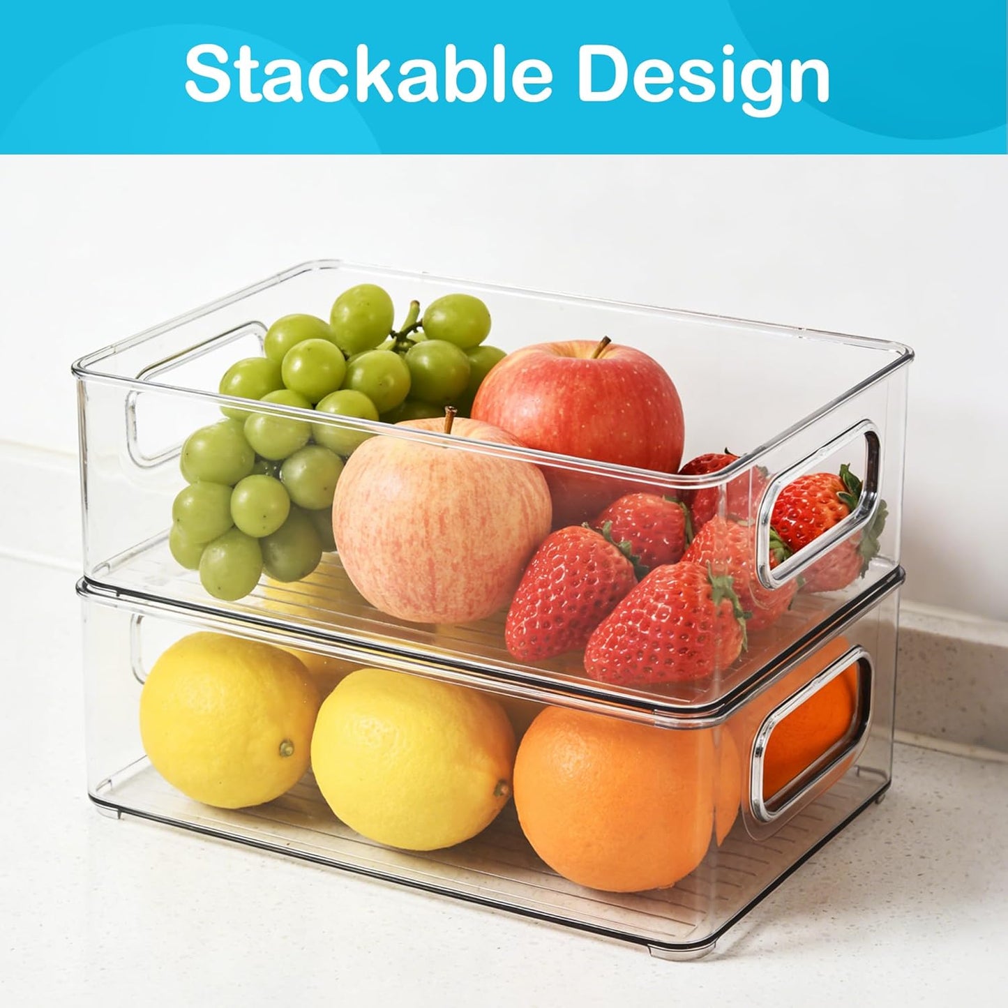 Refrigerator Organizer Bins, 4 Pack,10x6x3 in