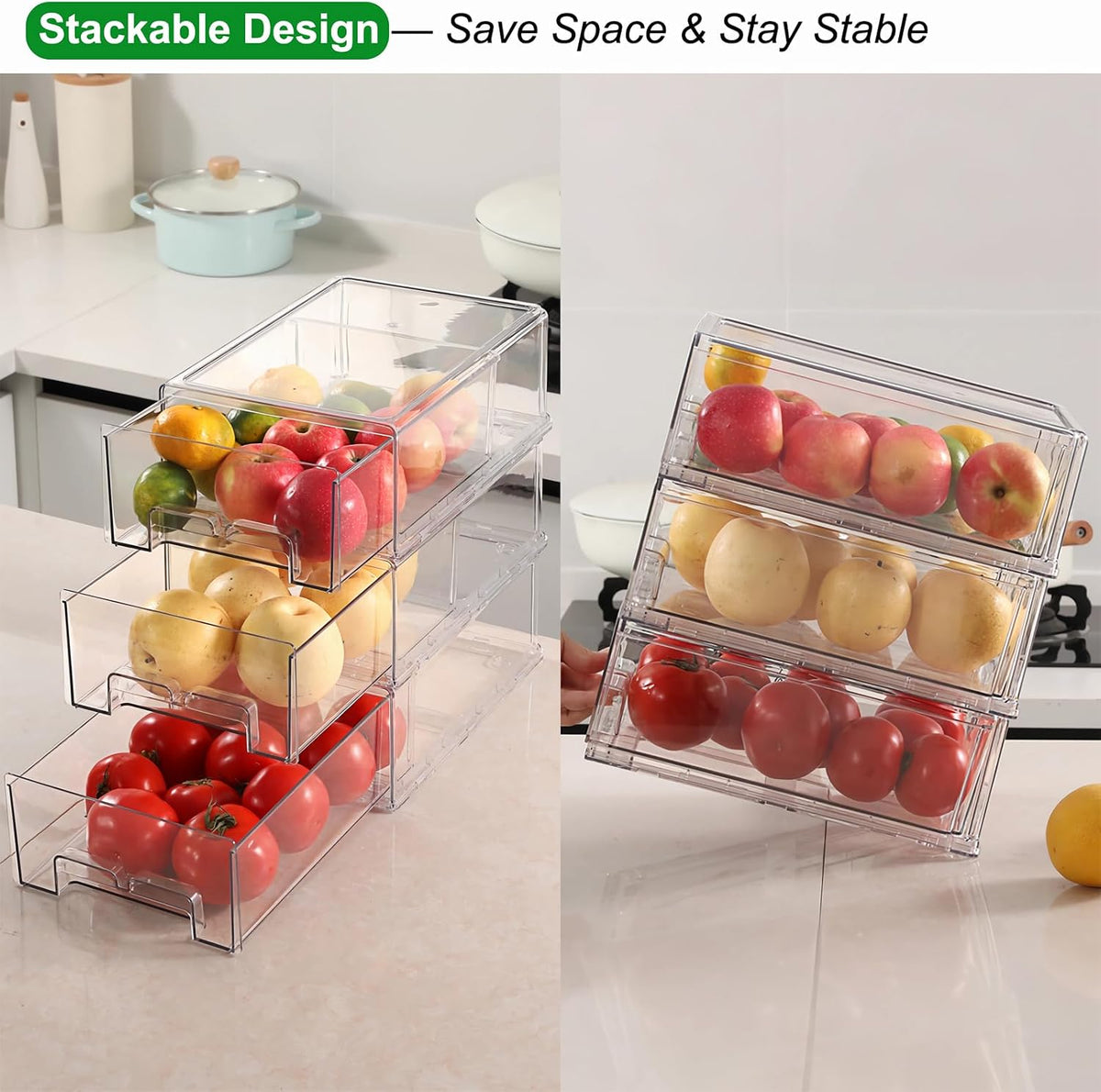 Taiuloo 2 Pack Stackable Refrigerator Organizer Bins with Pu