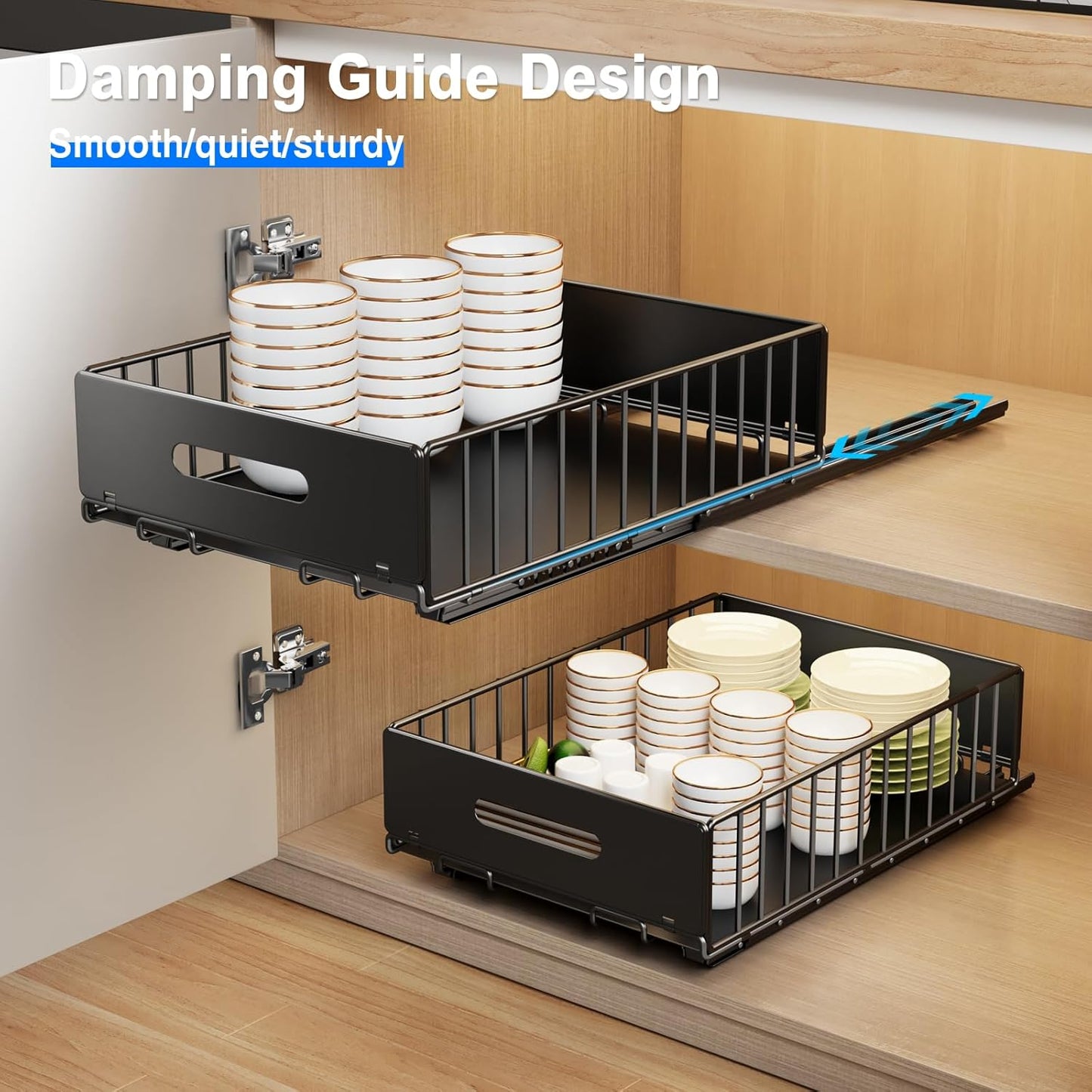 2 Pack Pull Out Cabinet Organizer, Slide Out Drawers for Cabinets, Peel and Stick
