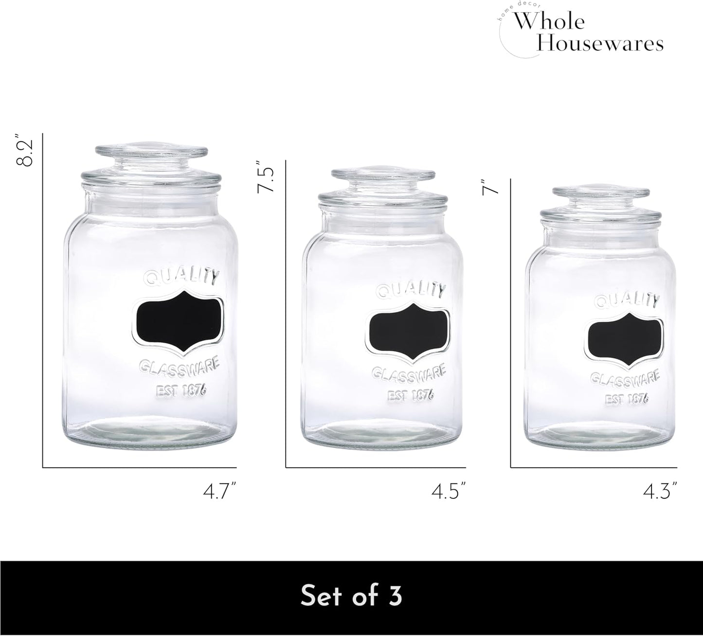 Glass Canisters with Airtight Lids Set of 3 - Glass Storage Jars for Candy, Cookie, Flour, Sugar